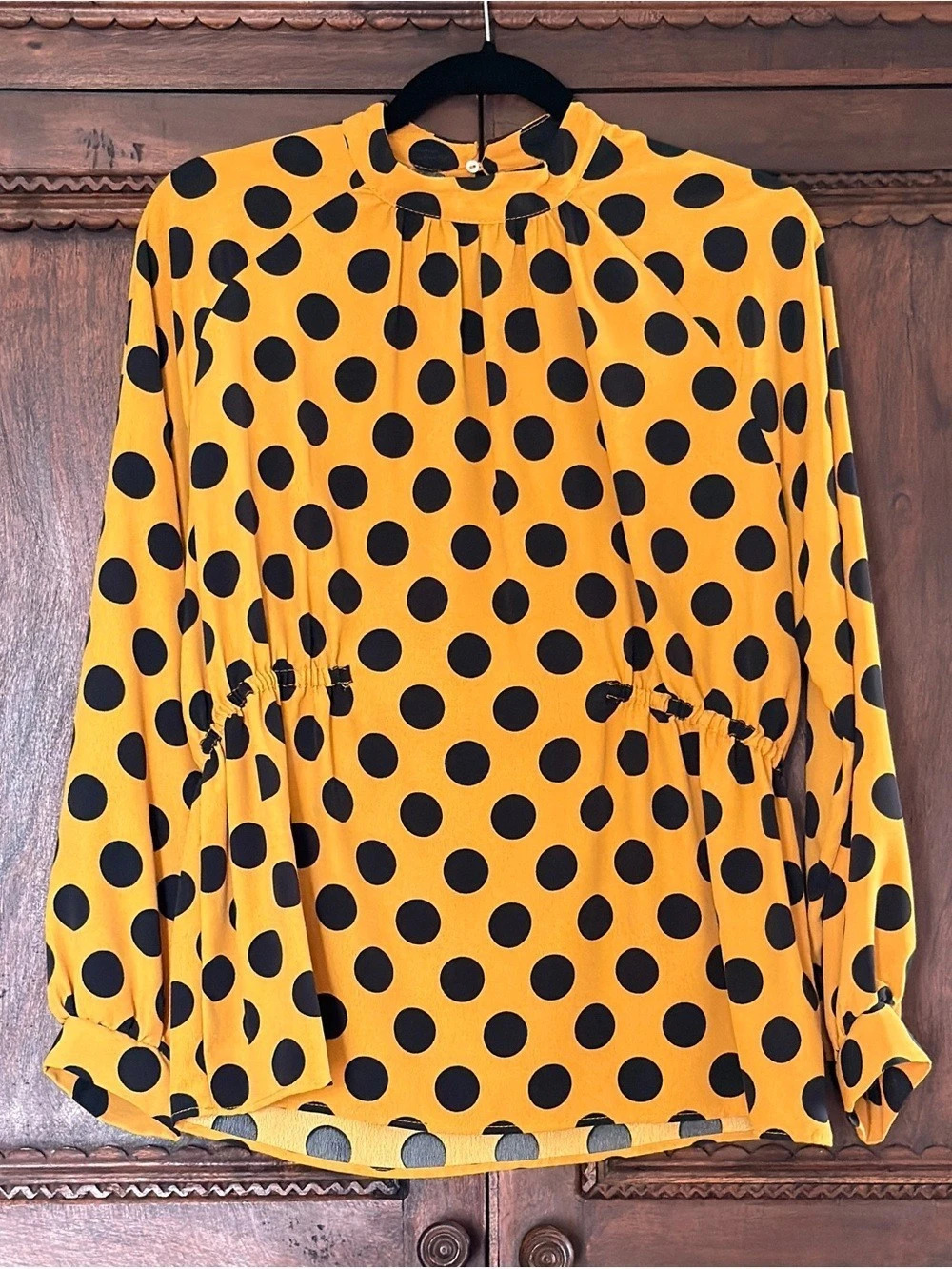 Zara Zara Mustard Yellow and Black Polka Dot Blouse Like New